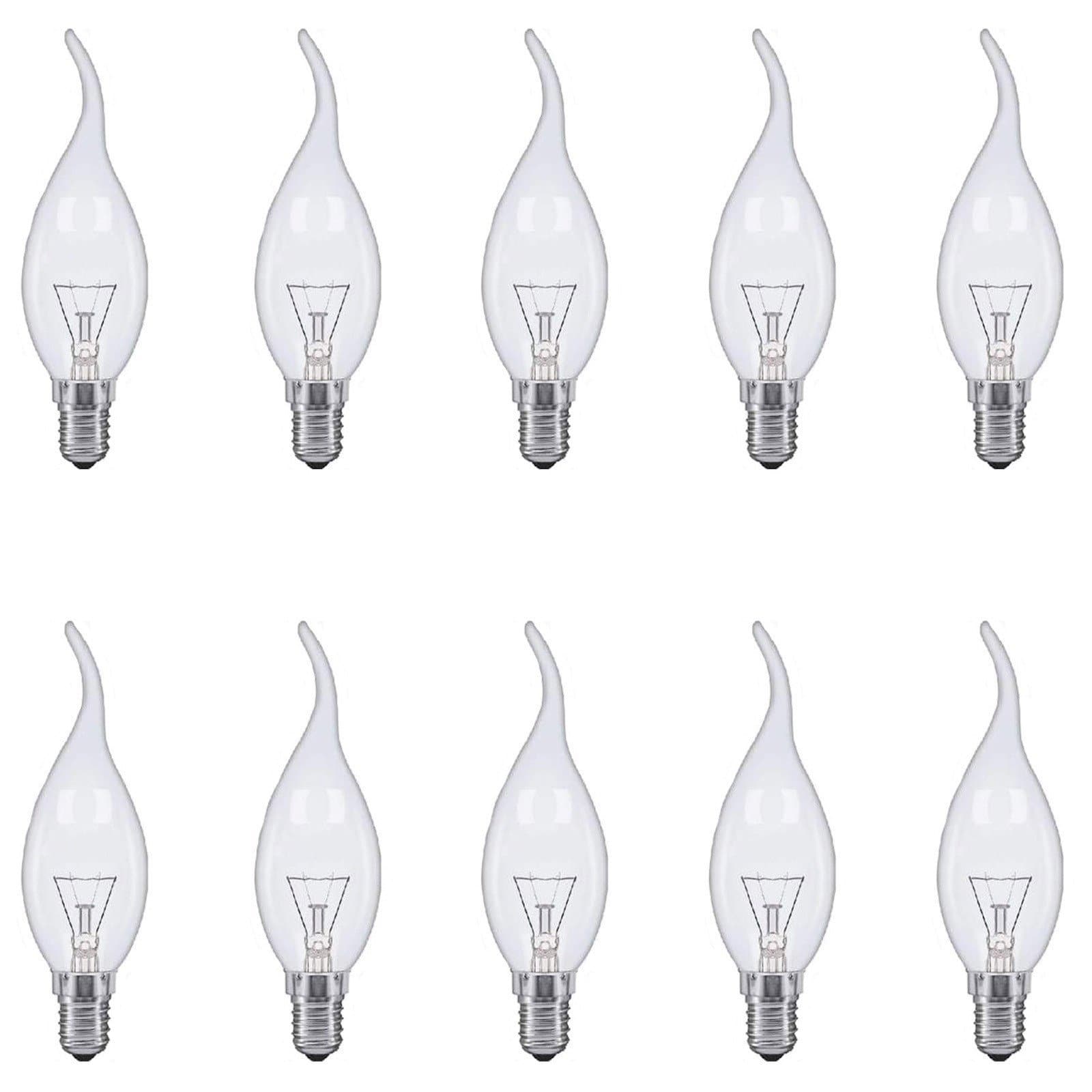 E14 Flame Tip Candle Globes - Elegant Light Bulbs, Pack of 10