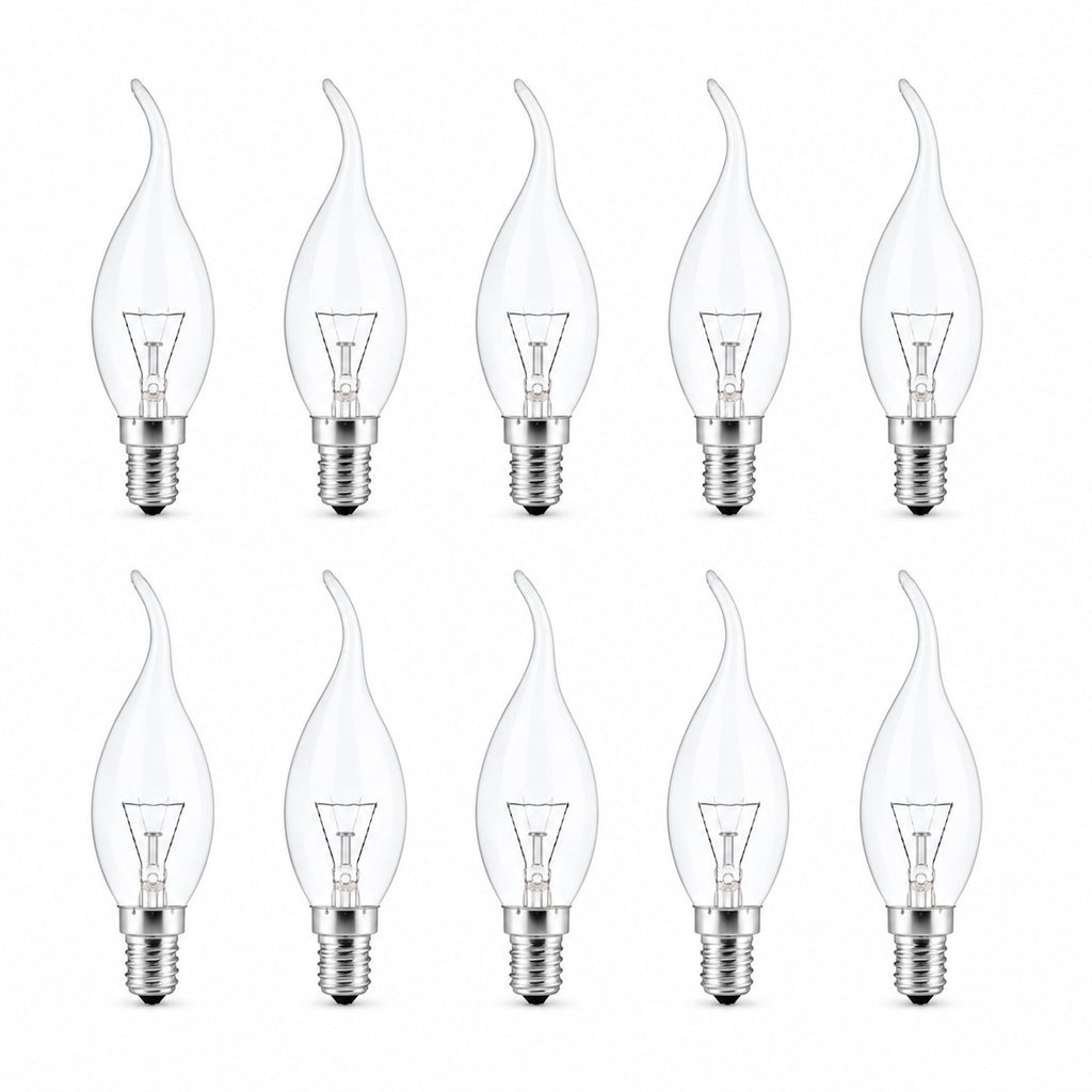 E14 Flame Tip Fancy Chandelier Candle Globes - Pack of 10 Clear