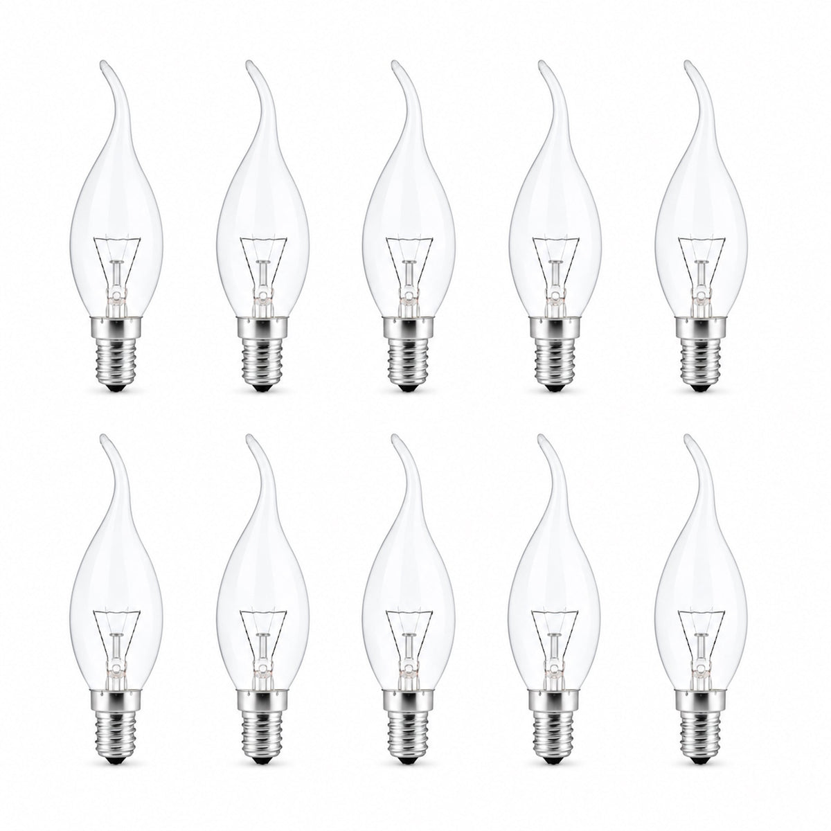 E14 Flame Tip Fancy Chandelier Candle Globes - Pack of 10 Clear