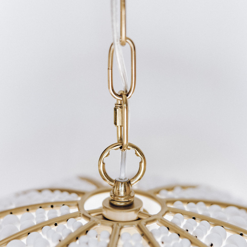 Estelle Gold & White Beaded Dome Pendant Light - Elegant Illumination