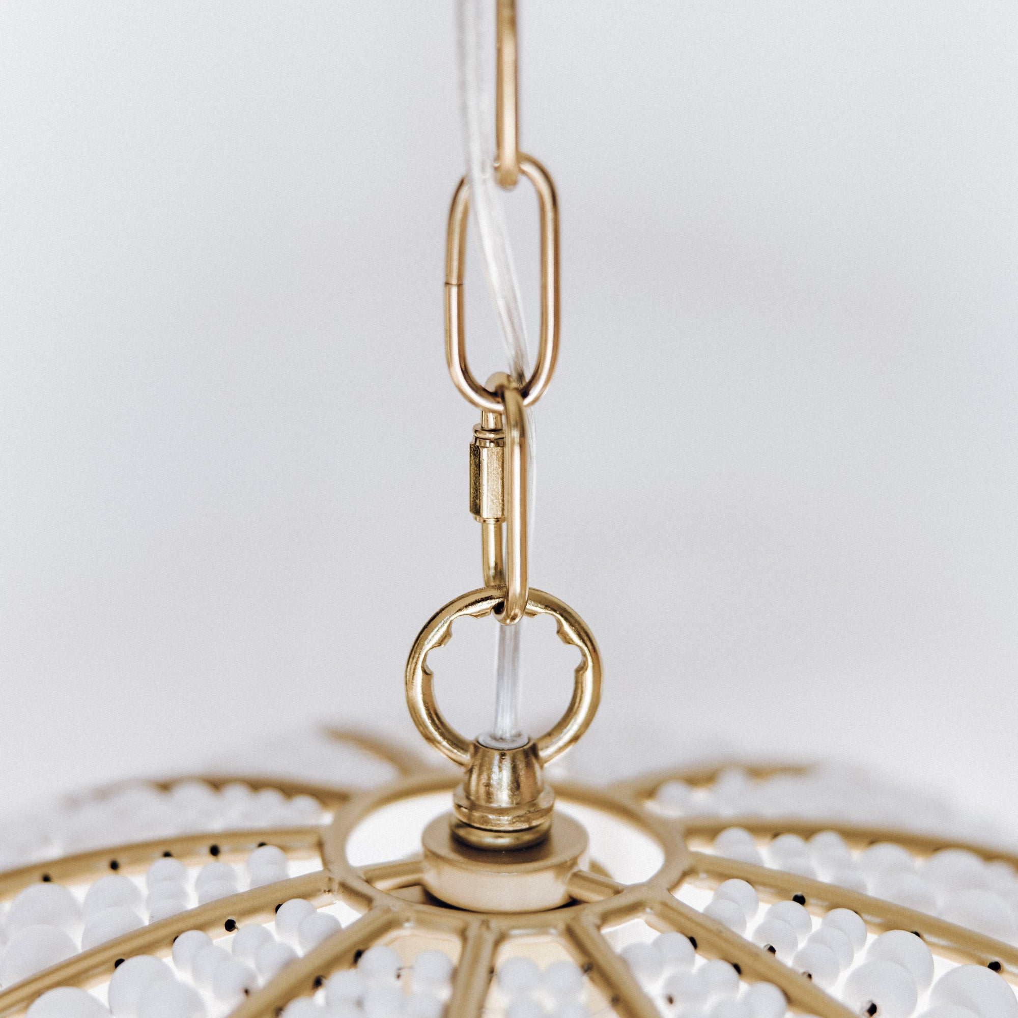 Estelle Gold & White Beaded Dome Pendant Light - Elegant Illumination