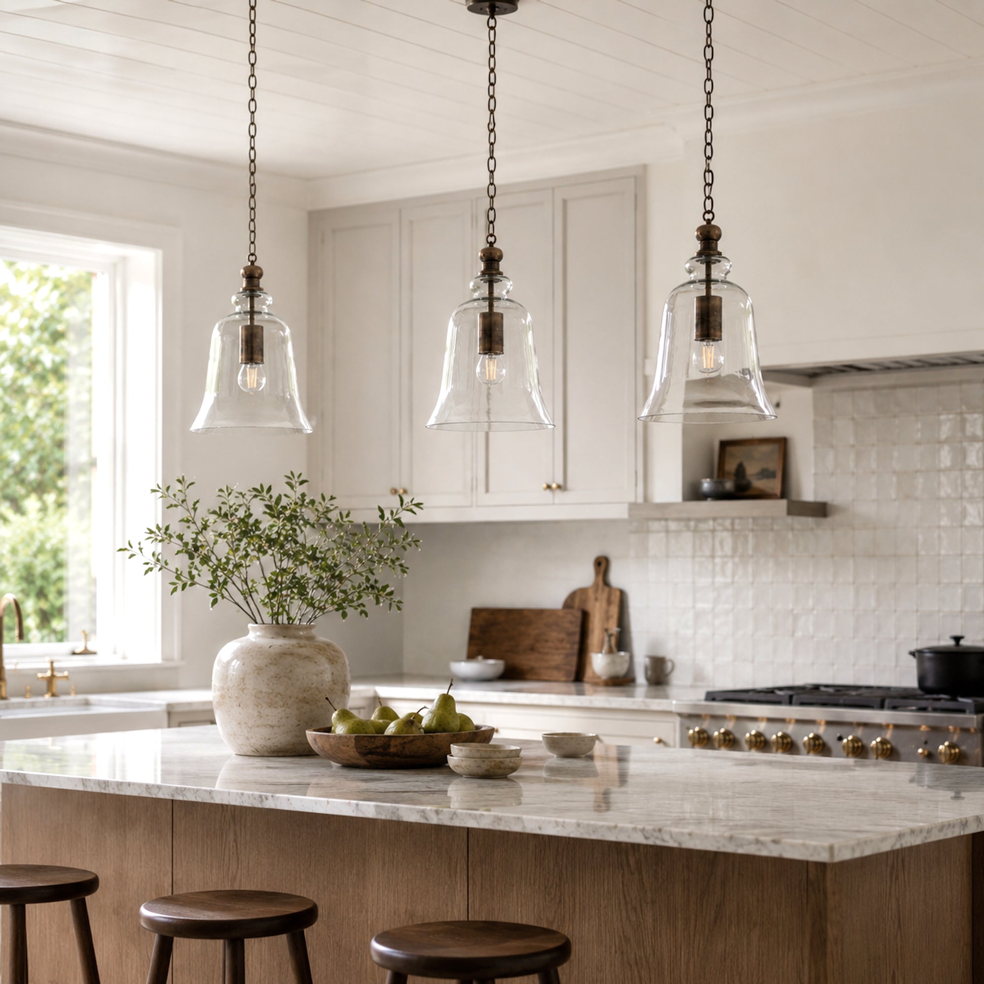 Gracie Glass Bell Pendant Light - Antique Copper Elegance