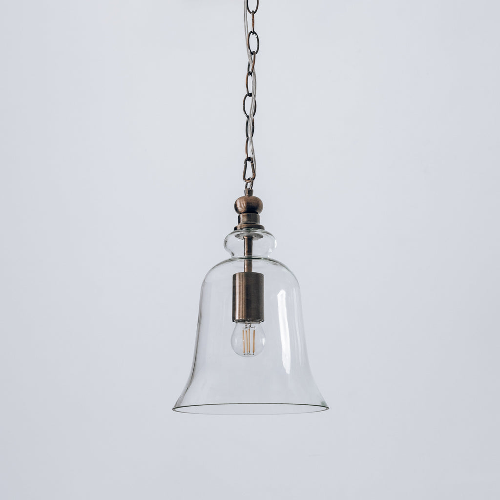 Gracie Glass Bell Pendant Light - Antique Copper Elegance