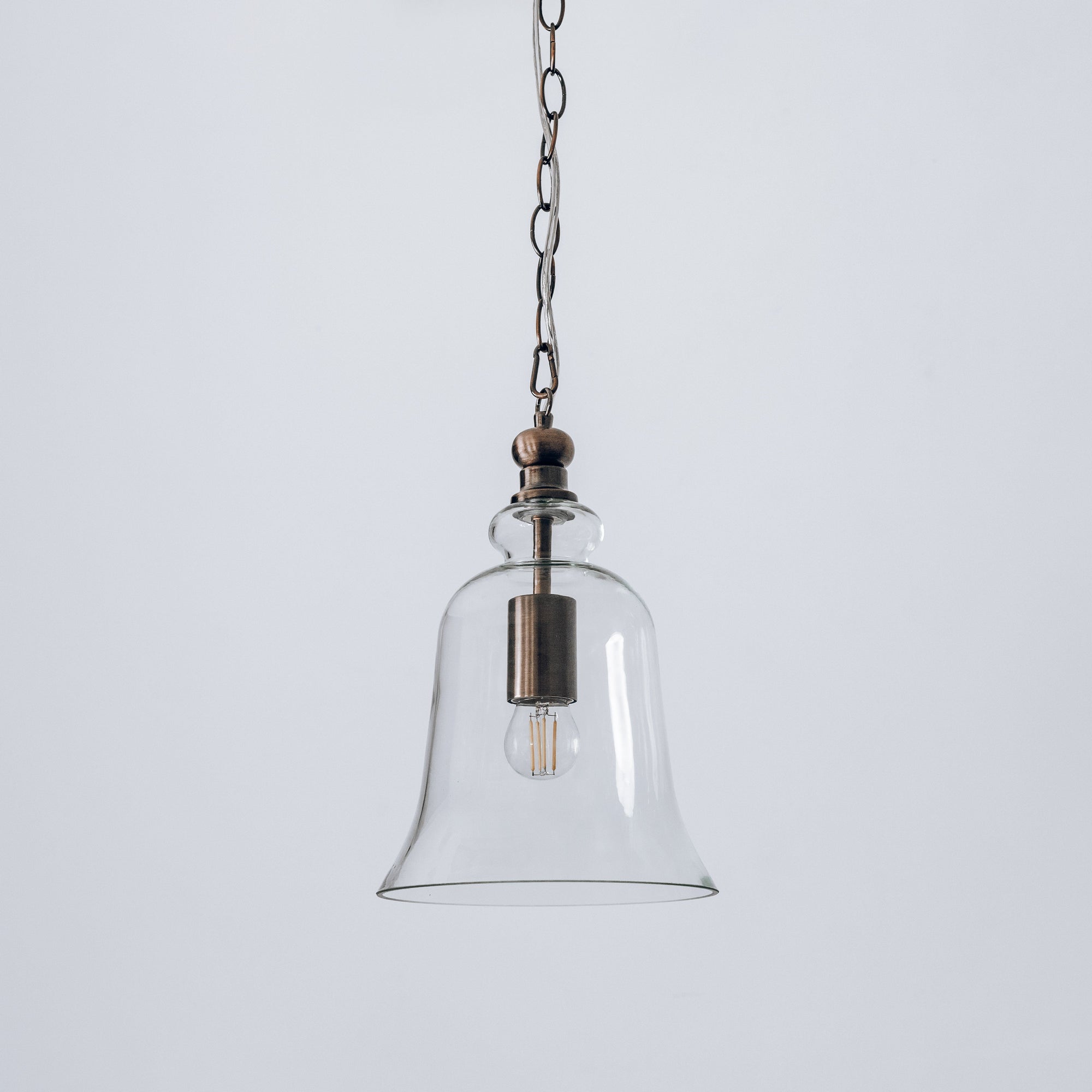 Gracie Glass Bell Pendant Light - Antique Copper Elegance