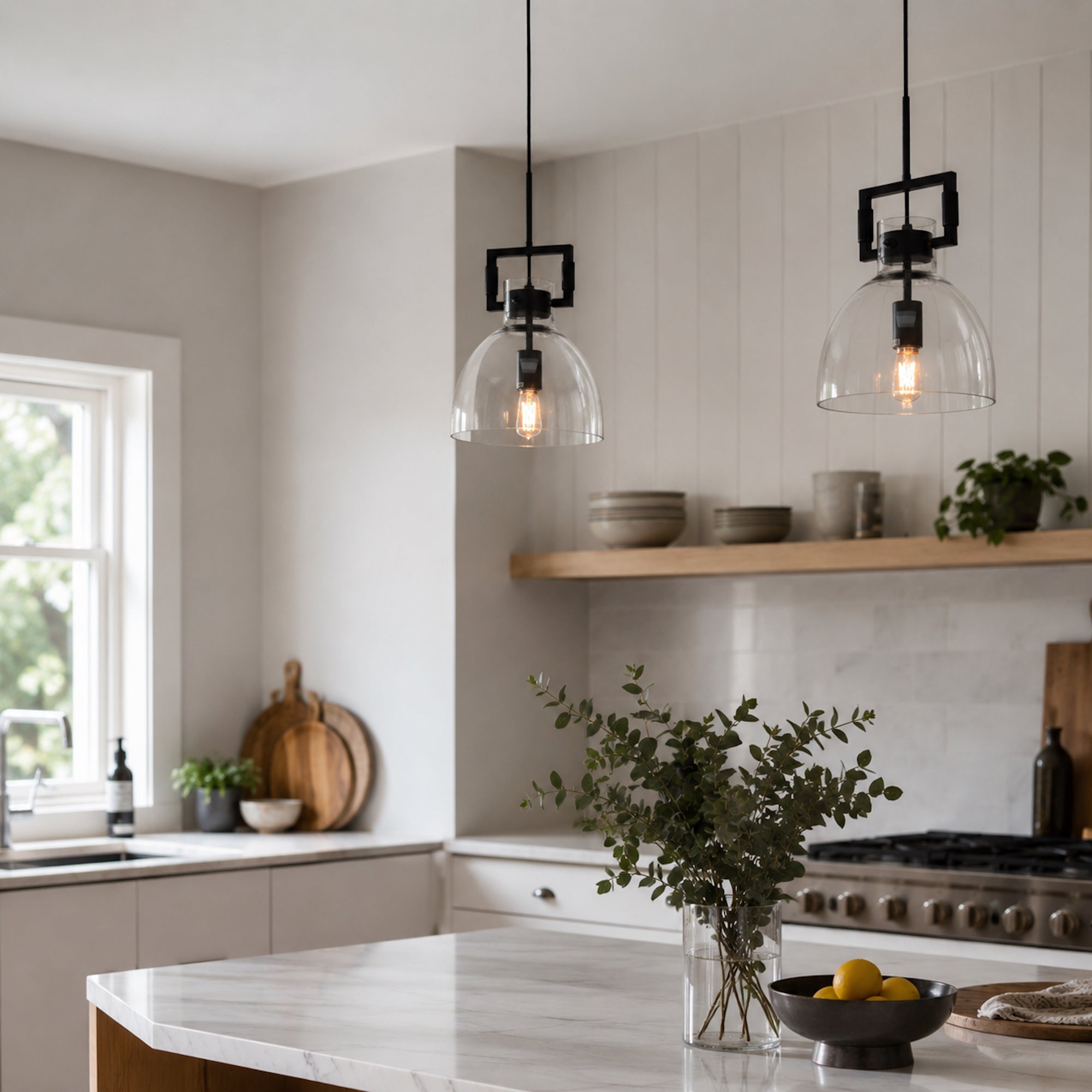 Cora Glass Pendant Light with Black Hardware | Modern Elegance
