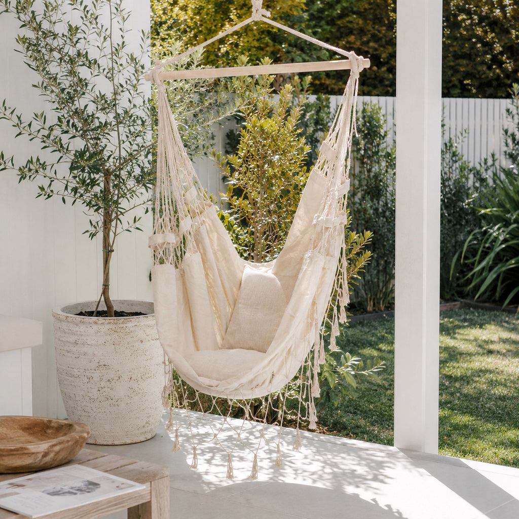 Aruba Cream Hammock Chair - Elegant Indoor/Outdoor Retreat
