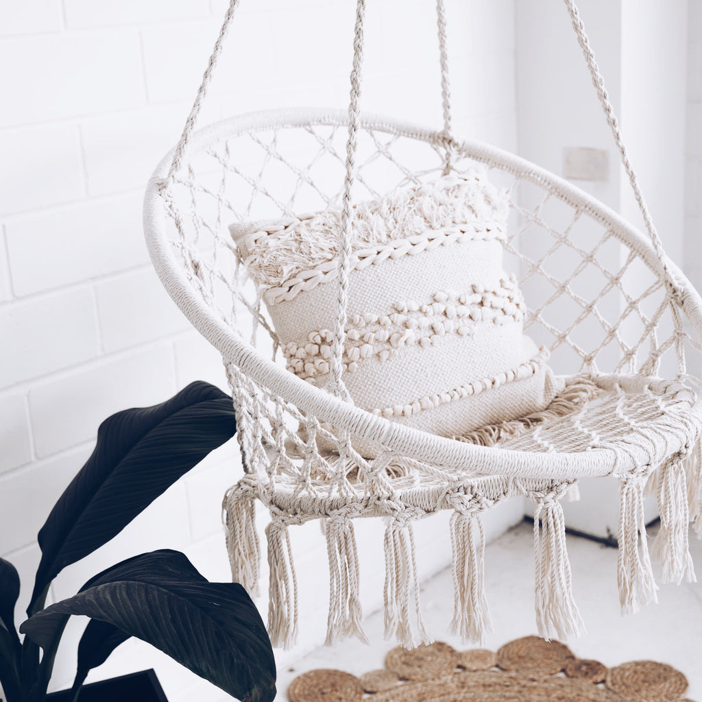 Madrid Macrame Hanging Chair Swing - Elegant Cream Design