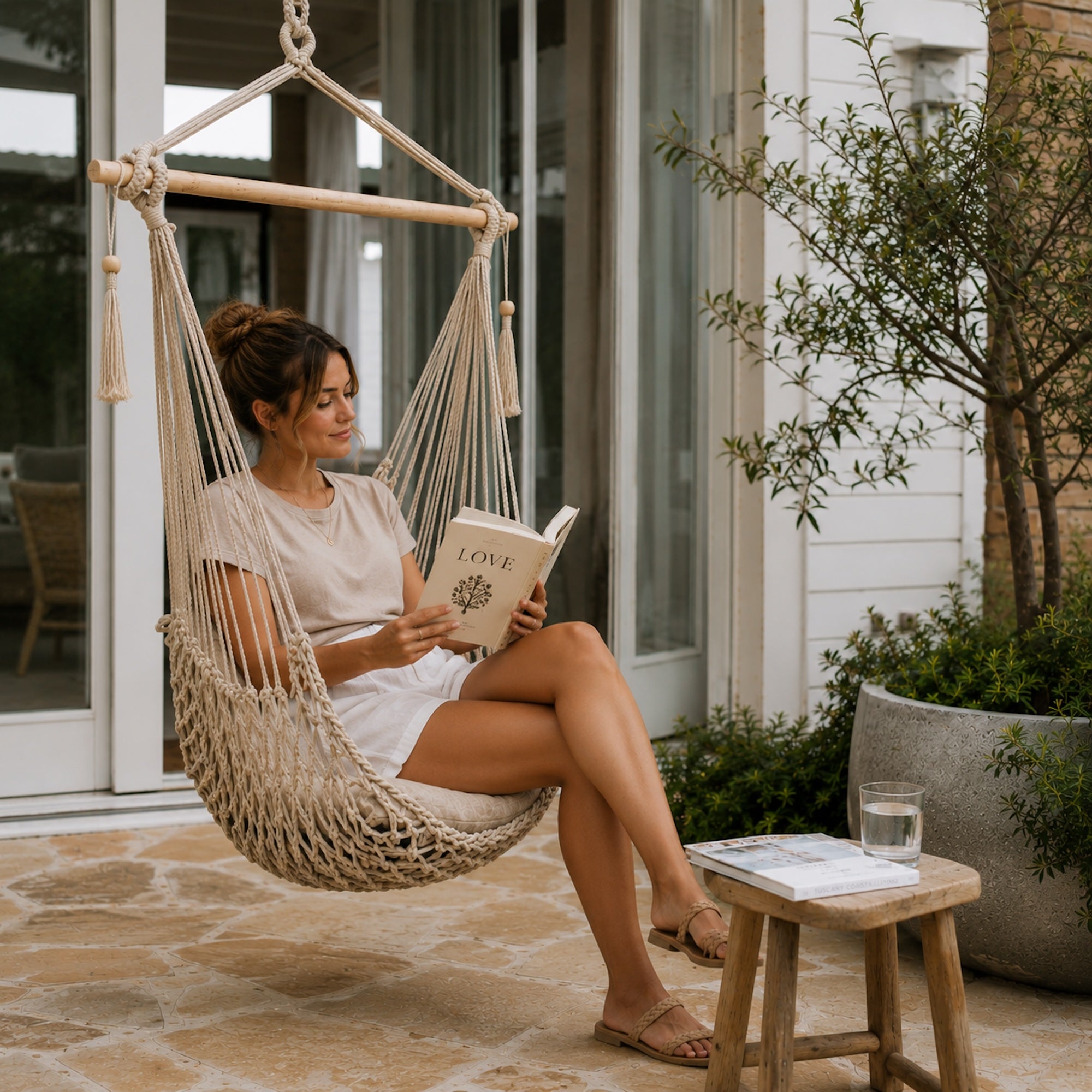 Salvador Macrame Hammock Chair - Elegant Natural Hanging Seat