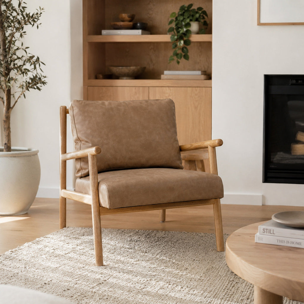 Dallas Vegan Leather Wooden Armchair