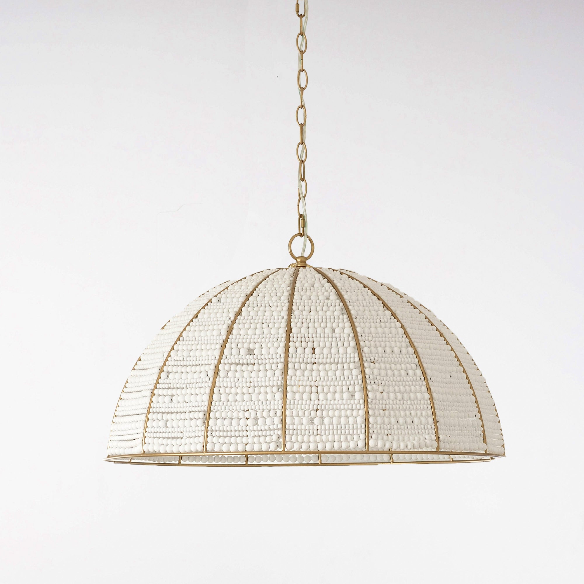 Estelle Gold & White Beaded Dome Pendant Light - Elegant Illumination