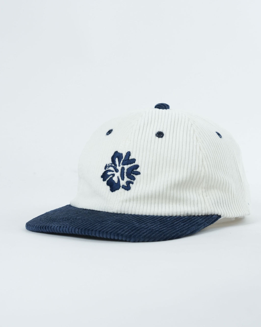 Island Bloom Blue Hat - Stylish Corduroy with Hibiscus Design