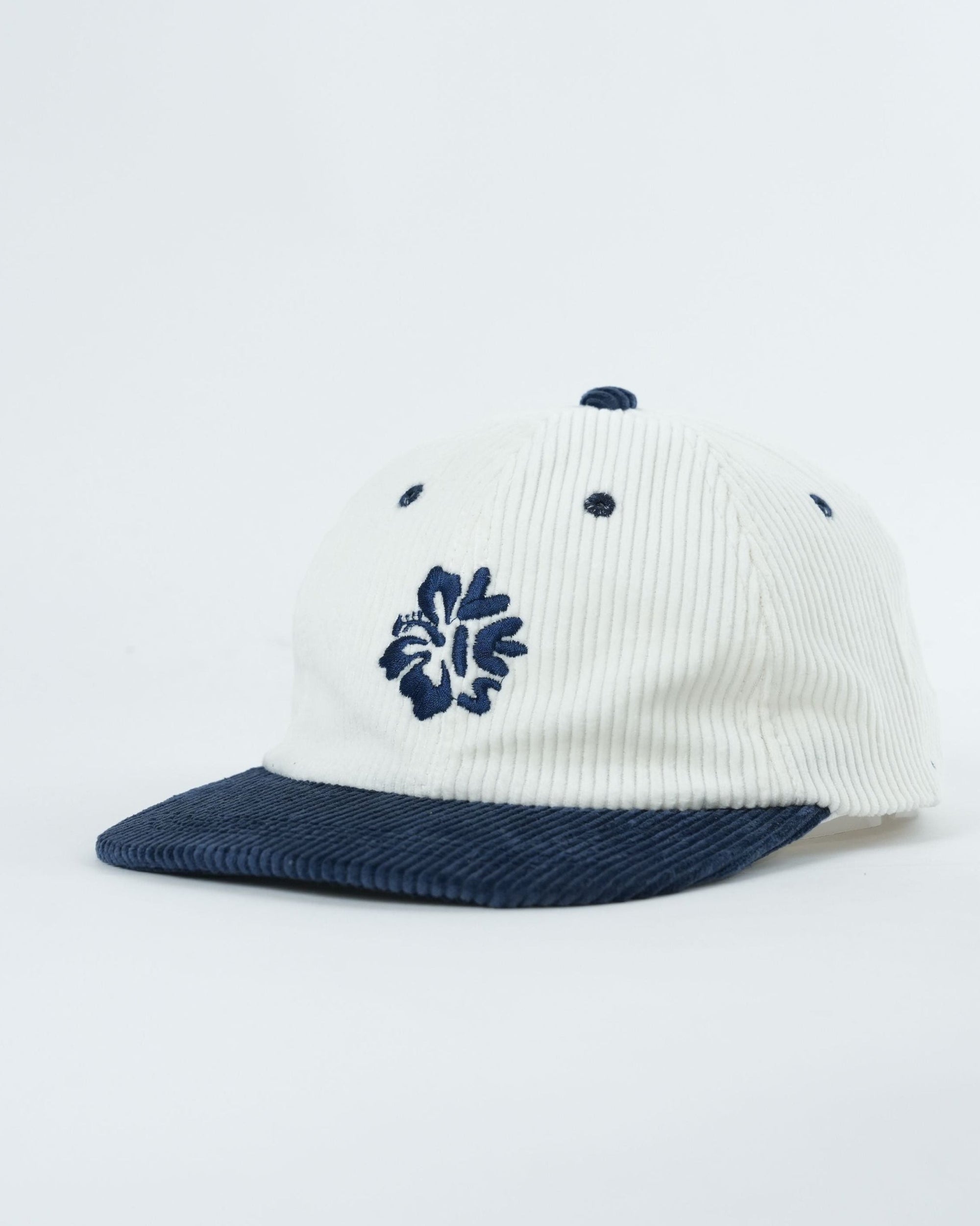 Island Bloom Blue Hat - Stylish Corduroy with Hibiscus Design