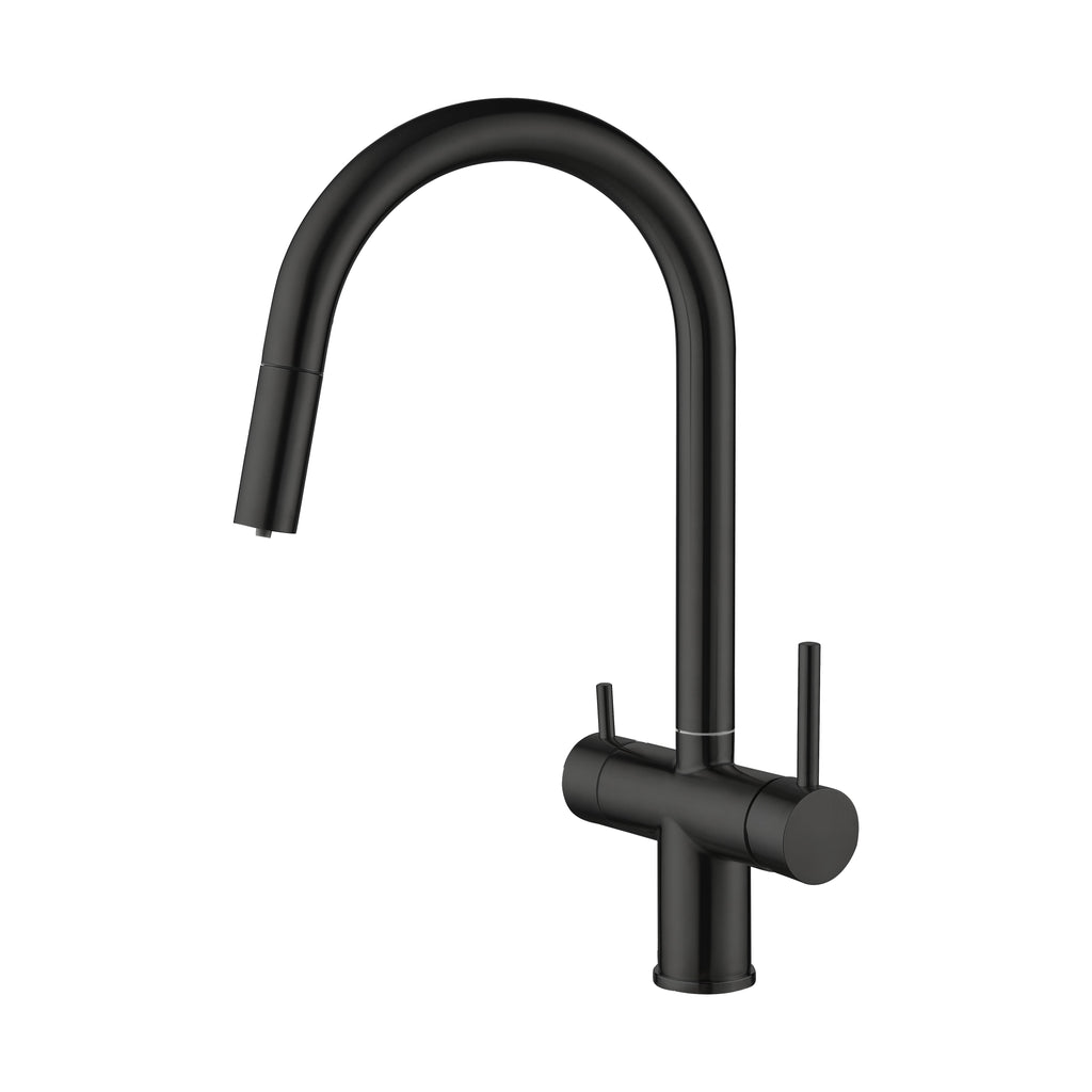 3 Way Mixer Tap Nickel Umbrella Style 360 Rotation + Pull Out Spout