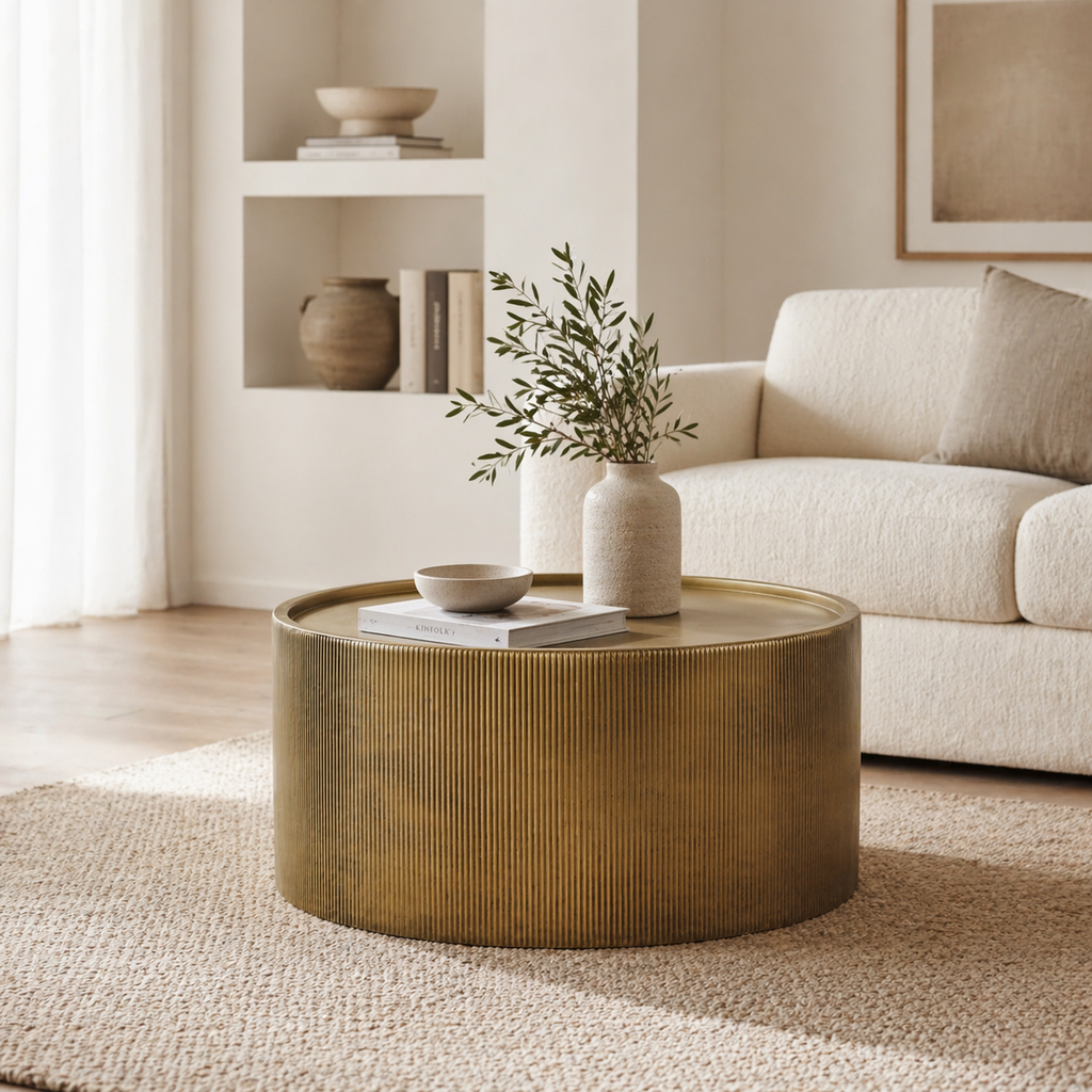 Felix Ribbed Barrel Coffee Table - Antique Brass Finish