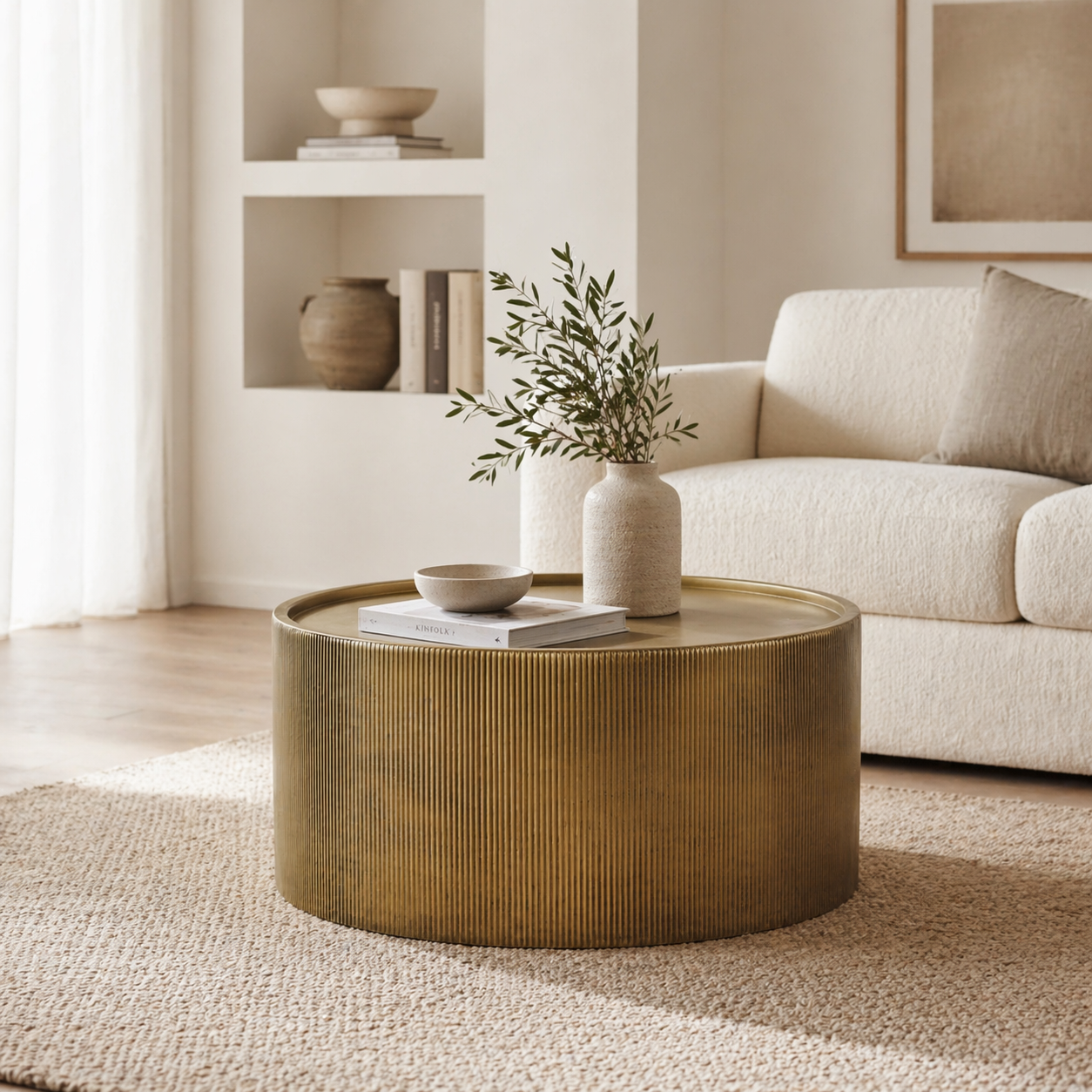 Felix Ribbed Barrel Coffee Table - Antique Brass Finish