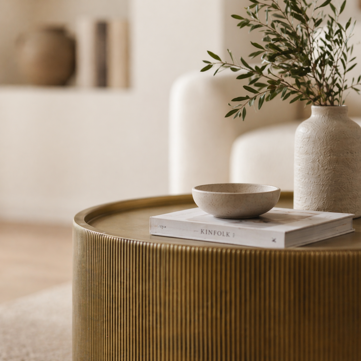 Felix Ribbed Barrel Coffee Table - Antique Brass Finish