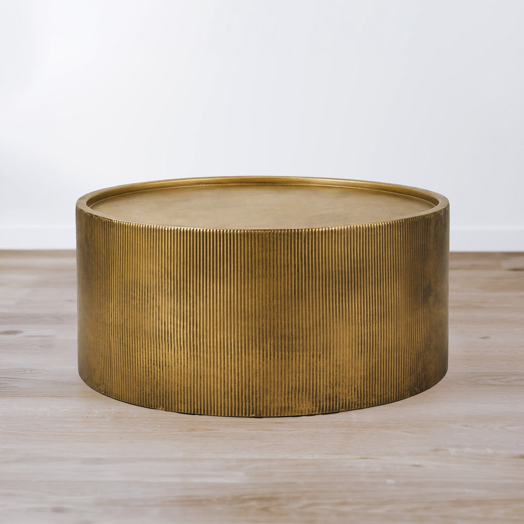 Felix Ribbed Barrel Coffee Table - Antique Brass Finish