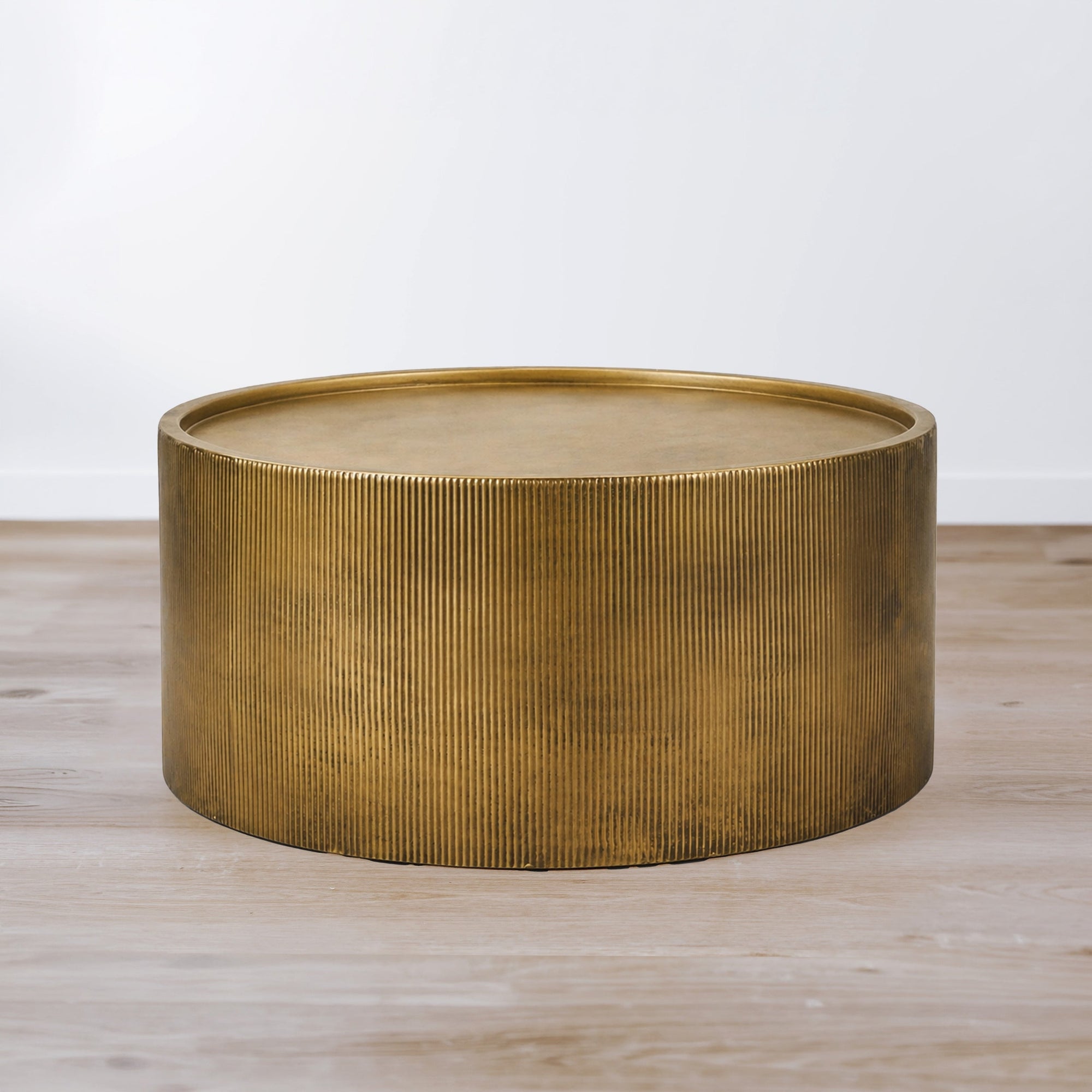 Felix Ribbed Barrel Coffee Table - Antique Brass Finish