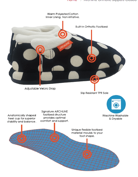 Archline Women's Comfortable Orthotic Slippers - Black/White Polkadots