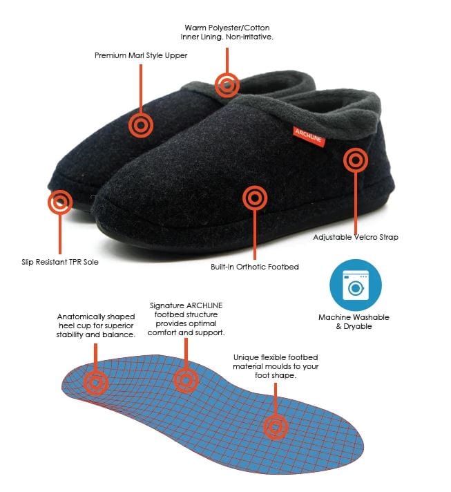 Archline Women's Orthotic Slippers - Charcoal Marl - Comfort & Support