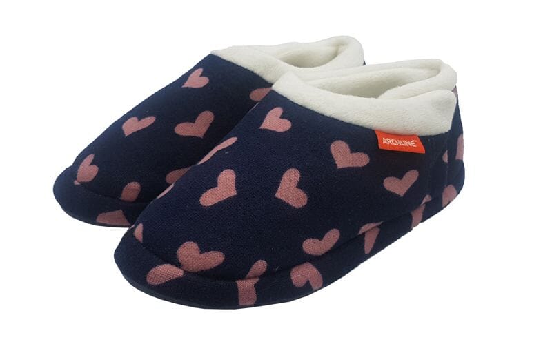 Archline Women's Orthotic Slippers - Navy with Pink Hearts