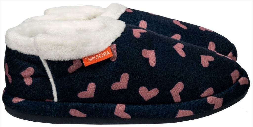 Archline Women's Orthotic Slippers - Navy with Pink Hearts
