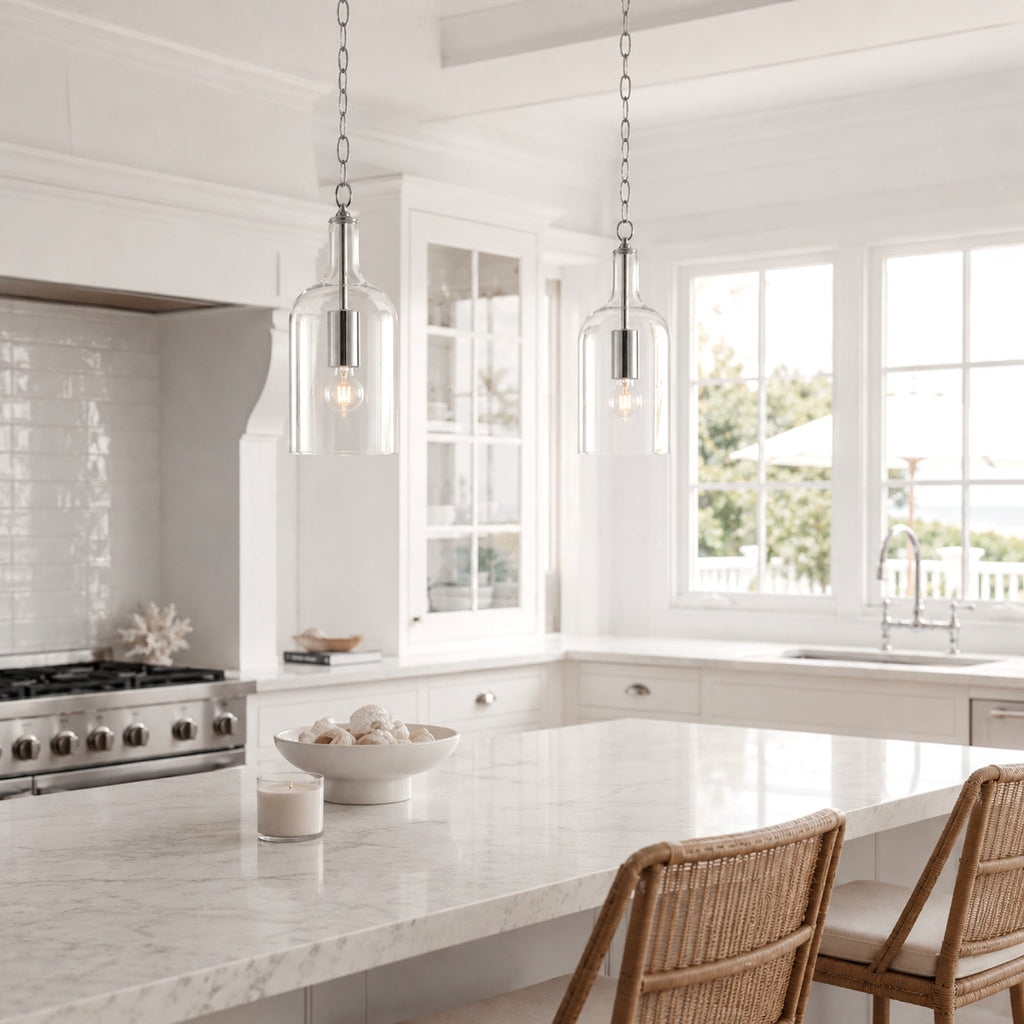 Kendal Chrome Glass Pendant Light - Vintage Industrial Design