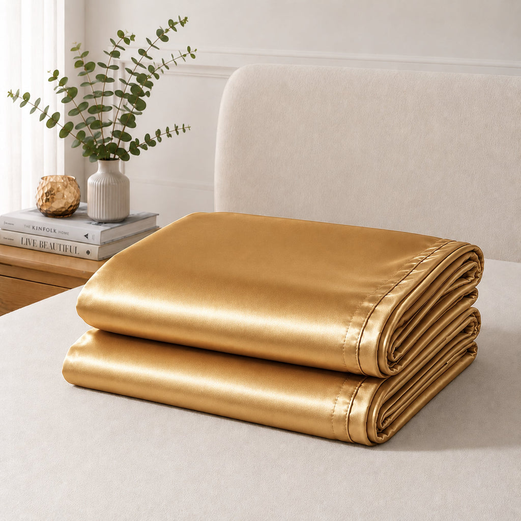 Luxurious Satin Pillowcase Set in Veuve Gold - Ivory & Deene