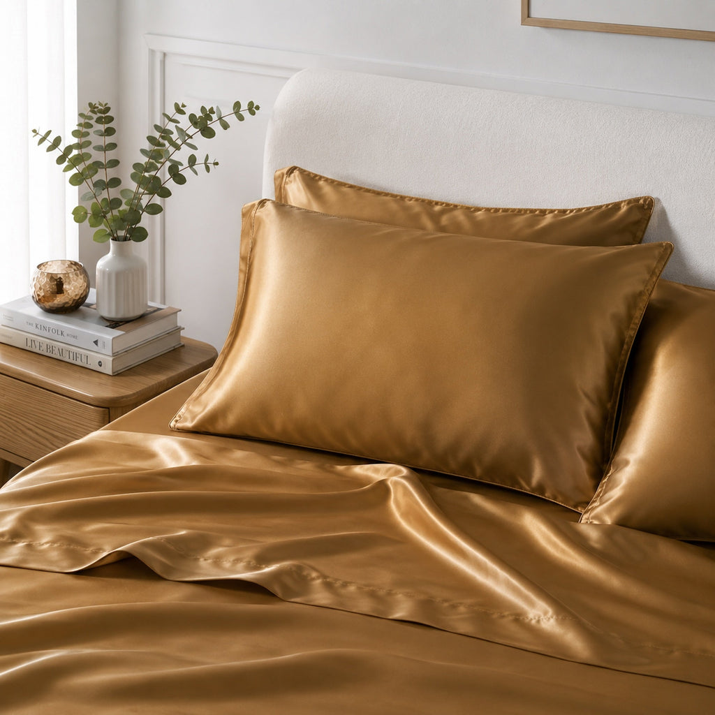 Luxurious Satin Pillowcase Set in Veuve Gold - Ivory & Deene