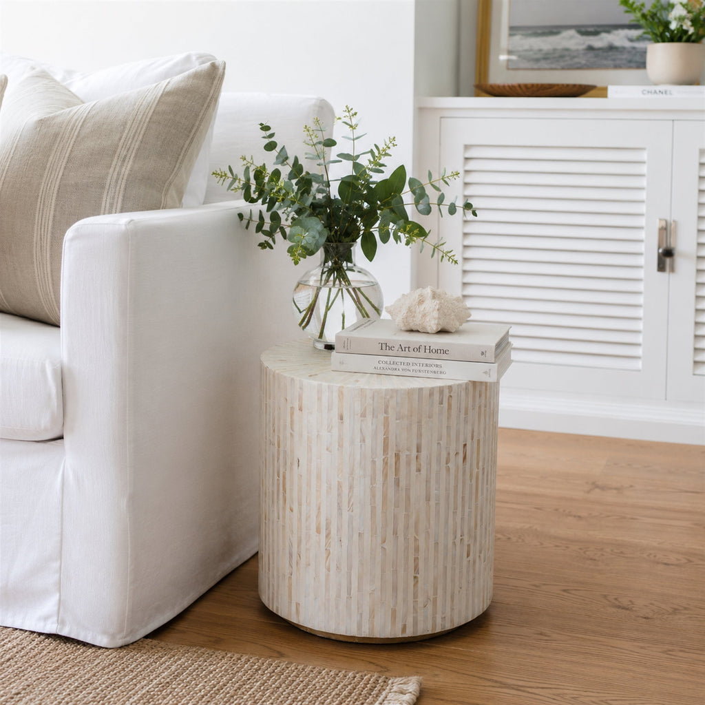 Elegant Hanora Mother of Pearl Inlay Side Table