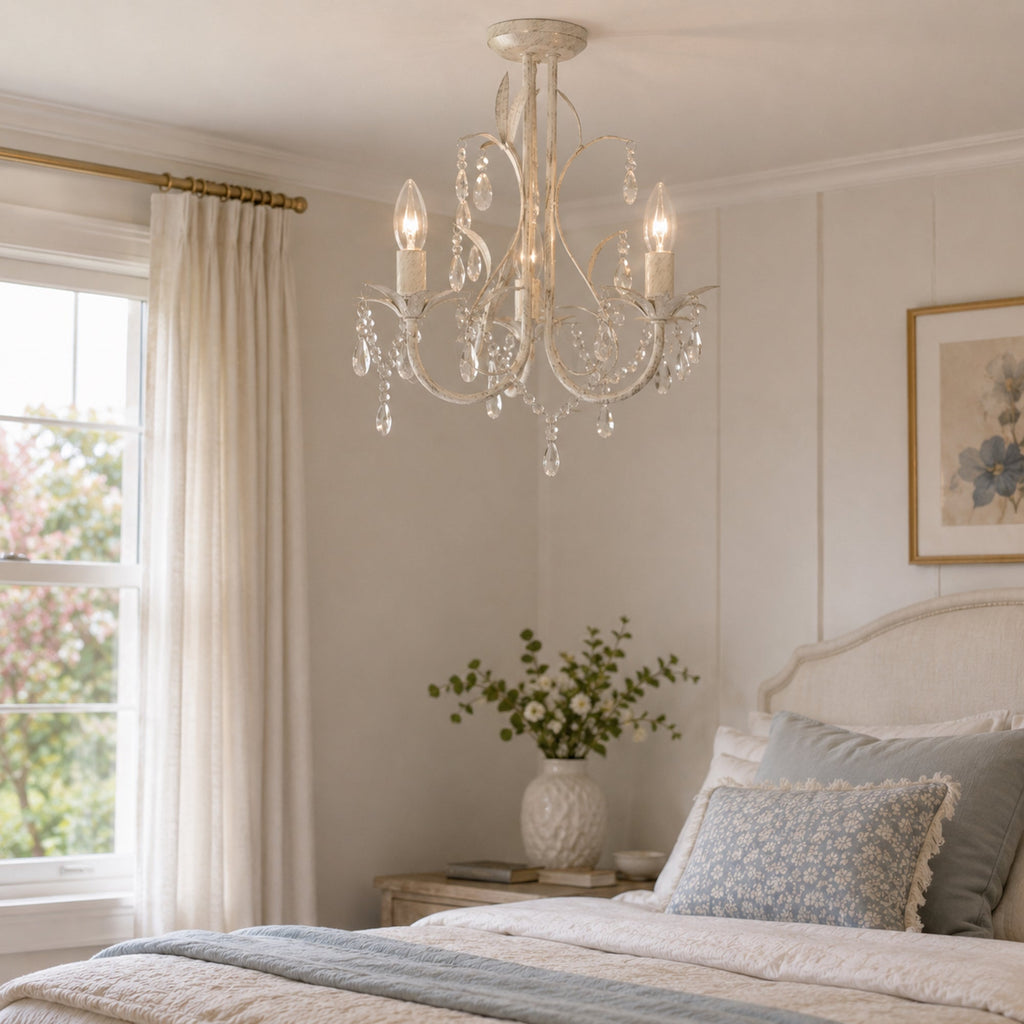 Elegant Harmony Leaf Chandelier - 3-Light Flush Mount - White