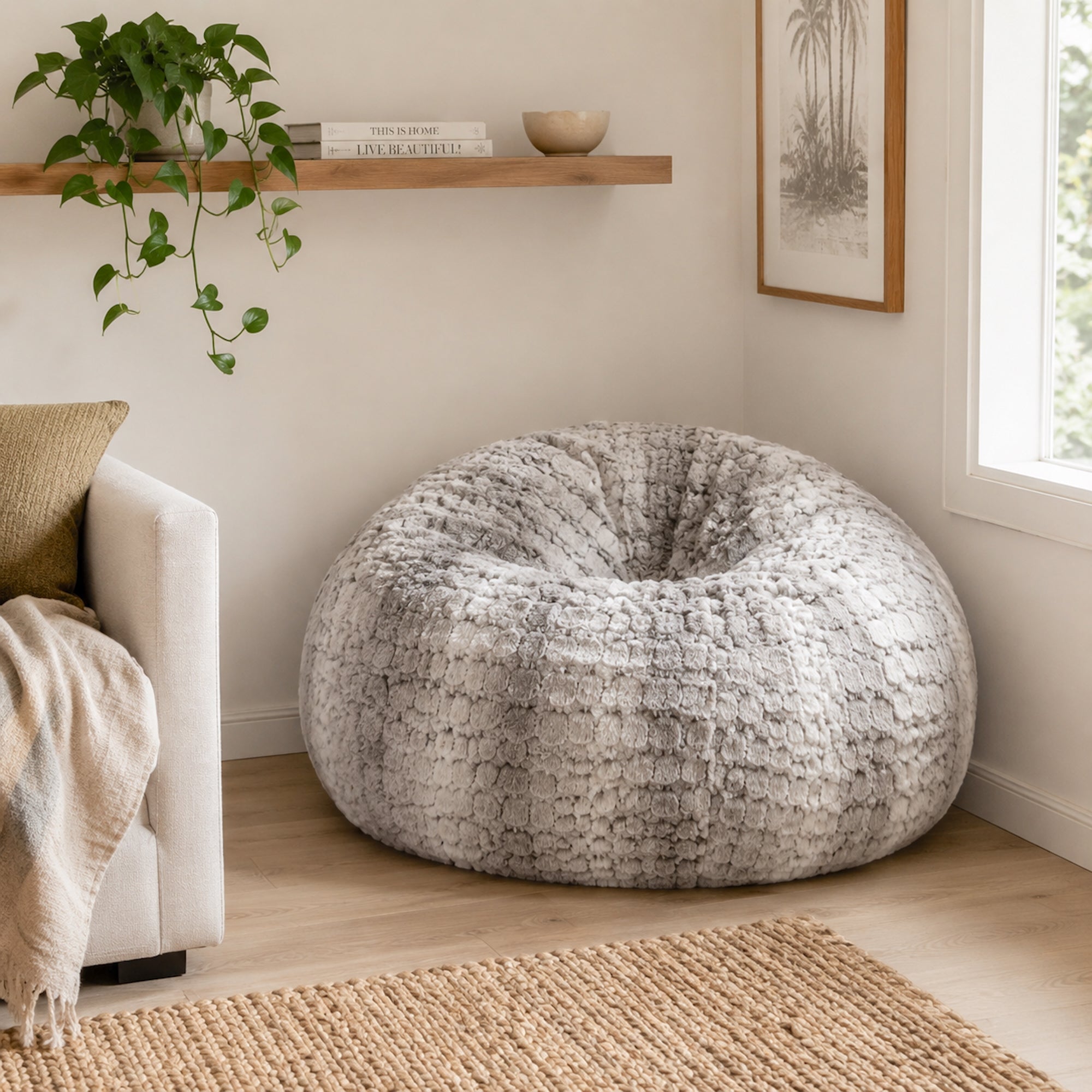 Luxurious Arctic Fur Bean Bag - Silver Grey Plush Comfort