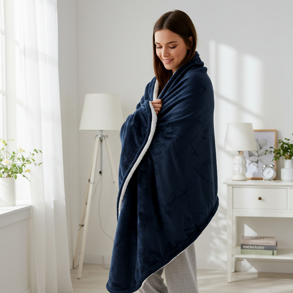 Navy Plush Fur Sherpa Throw Blanket for Ultimate Comfort