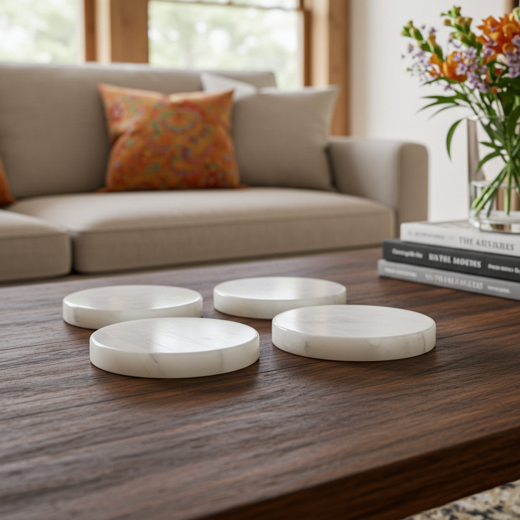 Elegant Alabaster Marble Coaster Set - 4 Unique Pieces