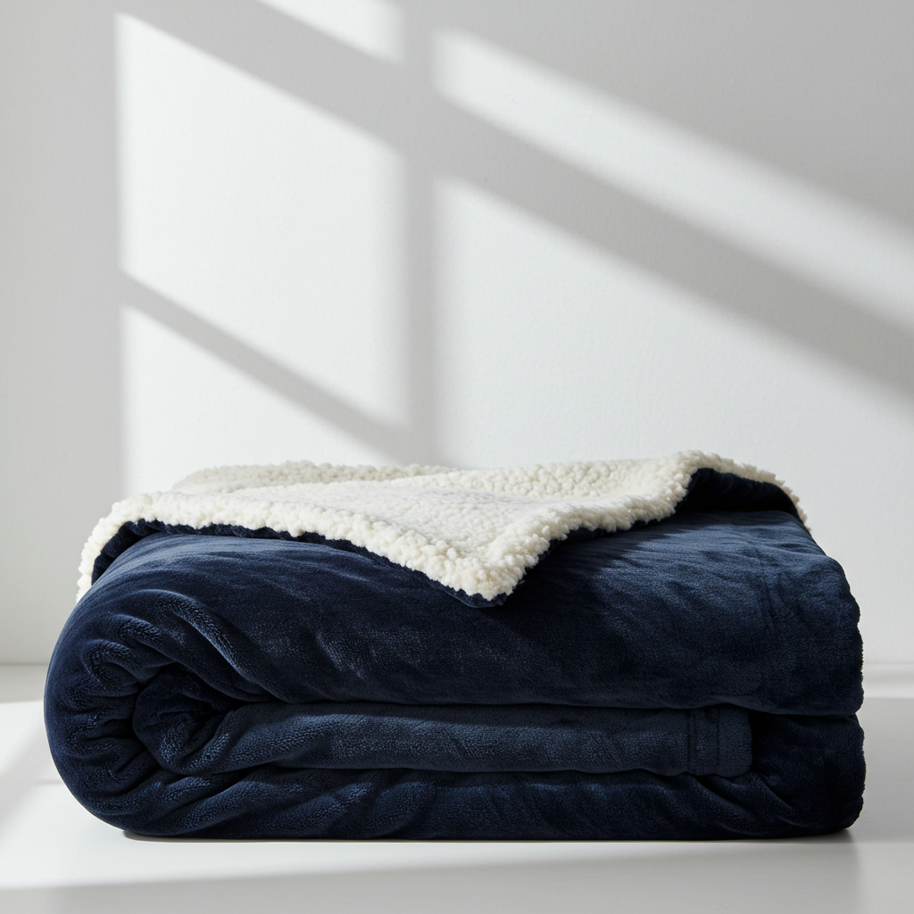 Navy Plush Fur Sherpa Throw Blanket for Ultimate Comfort