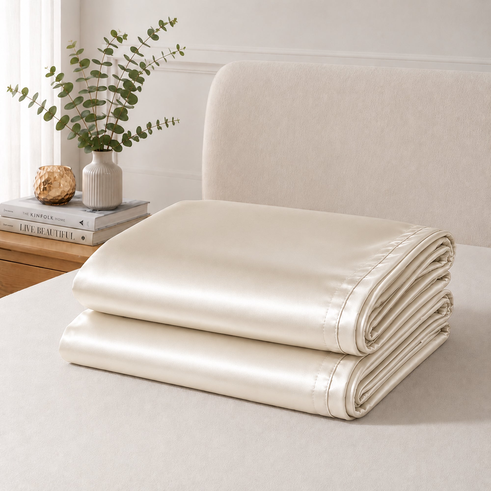 Luxurious Ivory Cream Satin Pillowcase Set - Soft & Wrinkle-Free