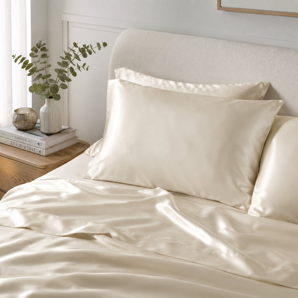Luxurious Ivory Cream Satin Pillowcase Set - Soft & Wrinkle-Free