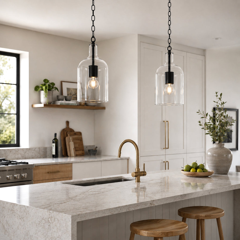 Kendal Black Glass Pendant Light - Vintage Industrial Charm