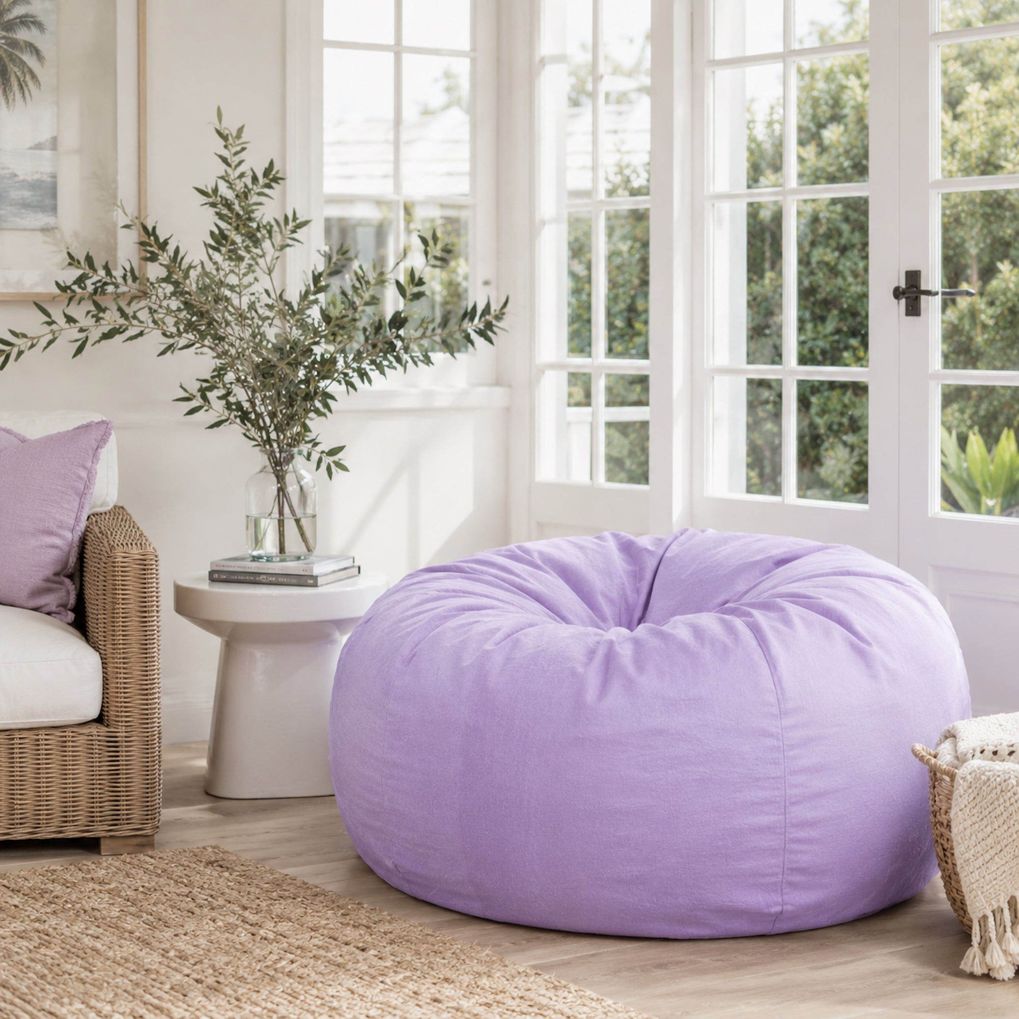 Pierre Faux Fur Bean Bag Chair in Lilac - Plush Comfort & Style