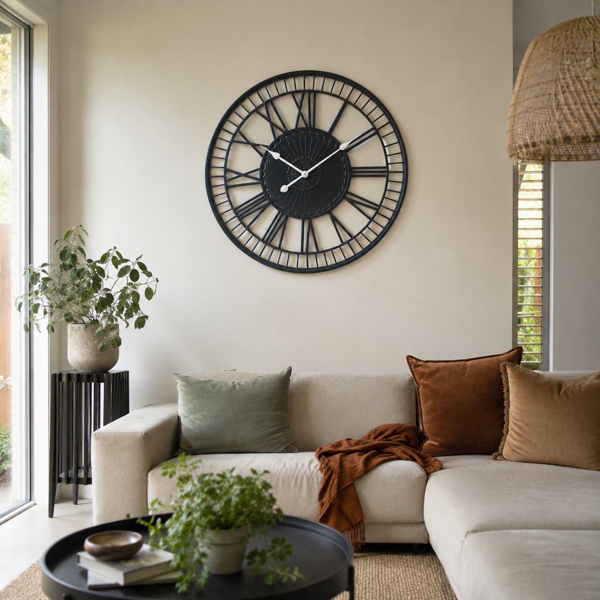 Tuscany Large Charcoal Metal Wall Clock - Vintage Industrial Style