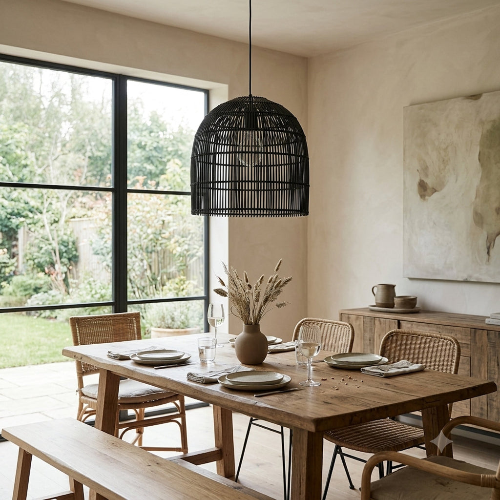 Siena Rattan Cane Wicker Pendant Light - Black
