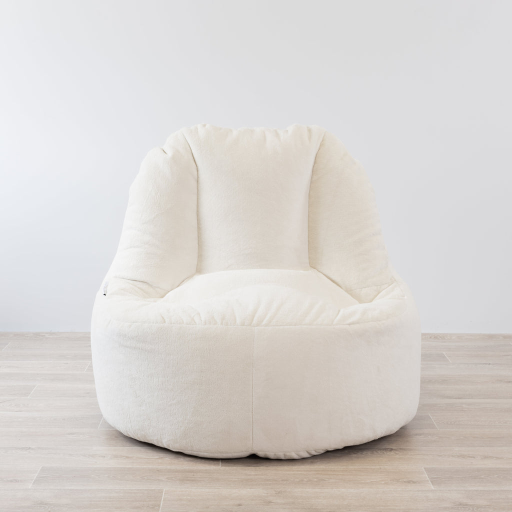 Cream Plush Fur Bean Bag Chair Cover - Luxurious Lounger Comfort
