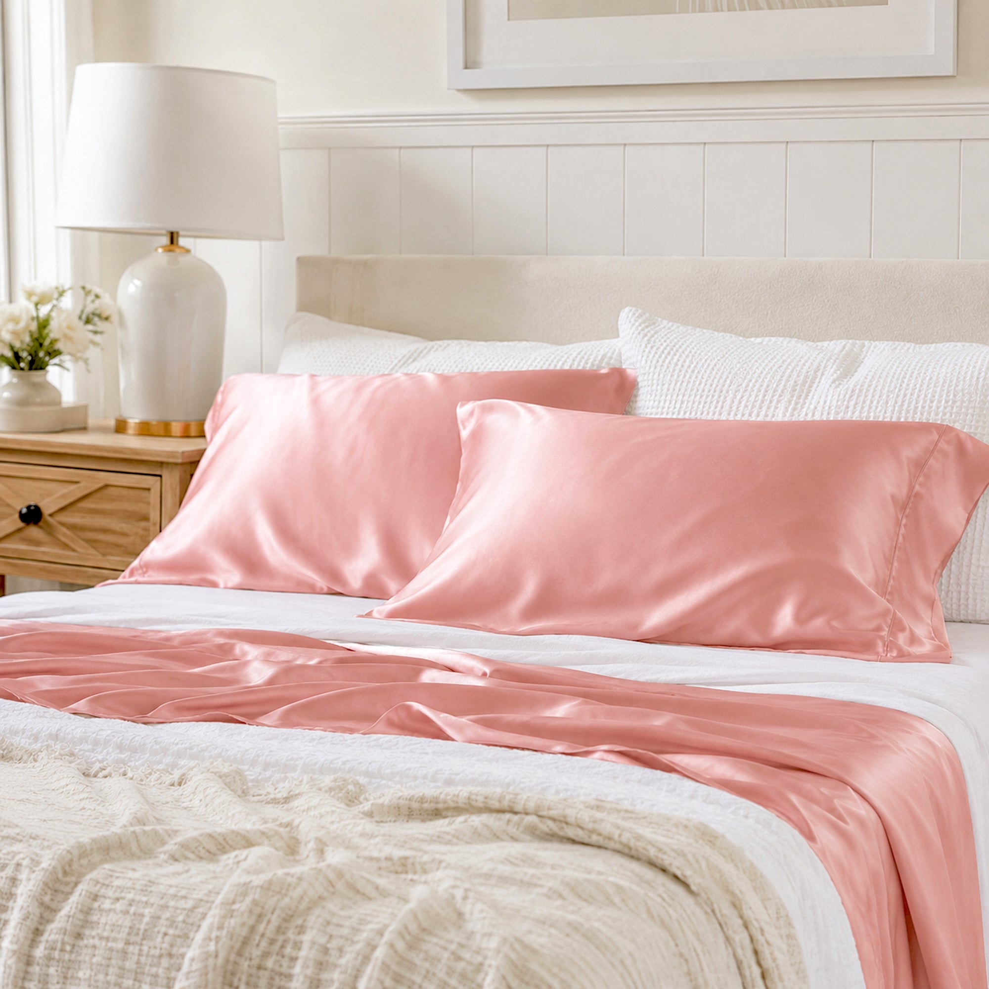 Silky Soft Coral Pink Bamboo Pillowcase Set - Luxurious Comfort