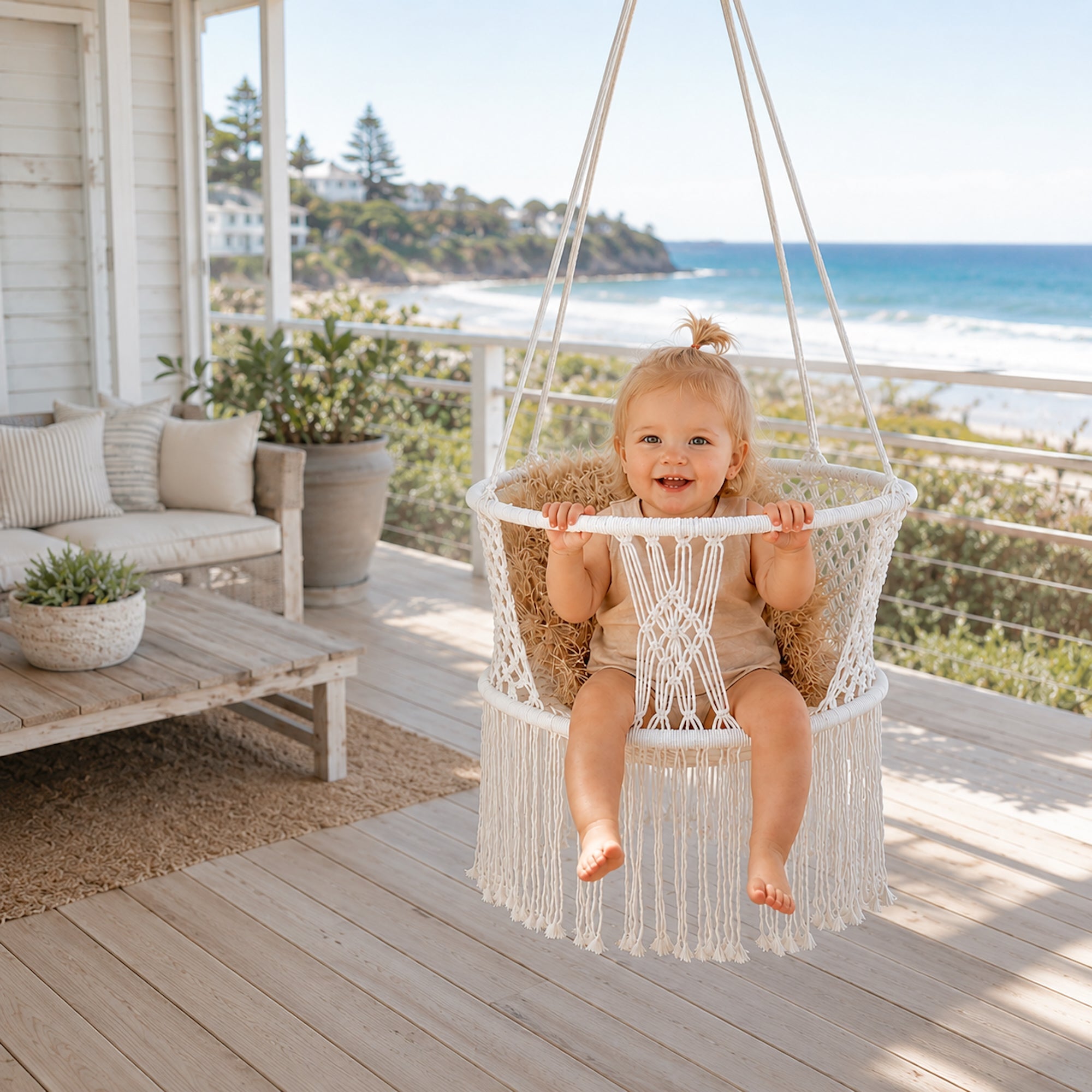 Macrame Baby Swing Chair - Cozy Cream Hammock for Indoor & Outdoor Use