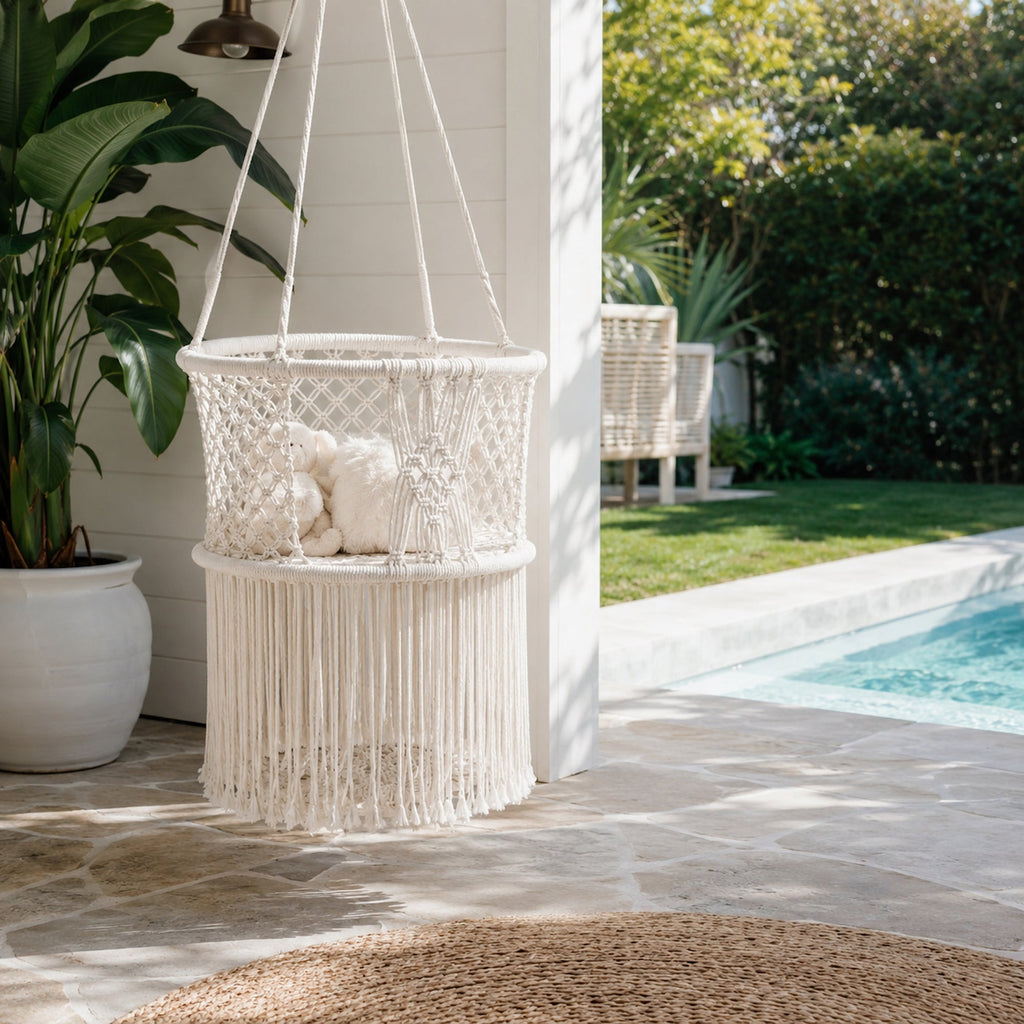 Macrame Baby Swing Chair - Cozy Cream Hammock for Indoor & Outdoor Use