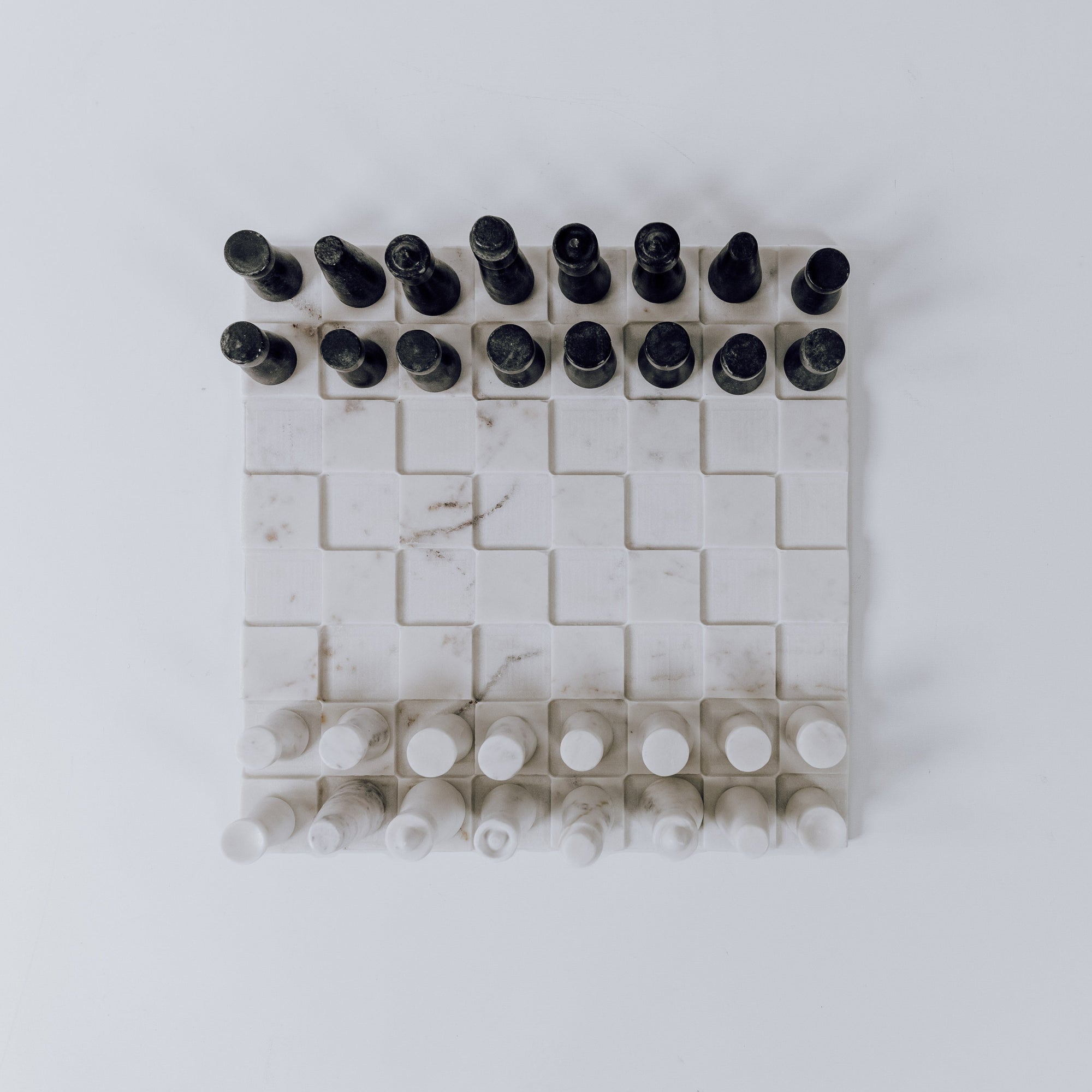Elegant White & Grey Marble Chess Set - Handcrafted Luxury Game
