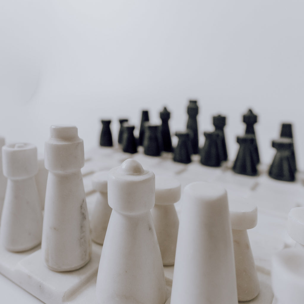 Elegant White & Grey Marble Chess Set - Handcrafted Luxury Game