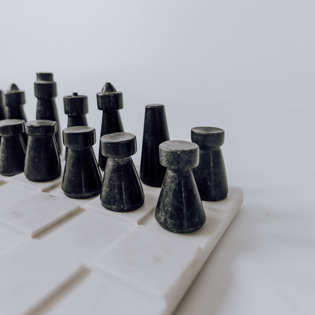 Elegant White & Grey Marble Chess Set - Handcrafted Luxury Game
