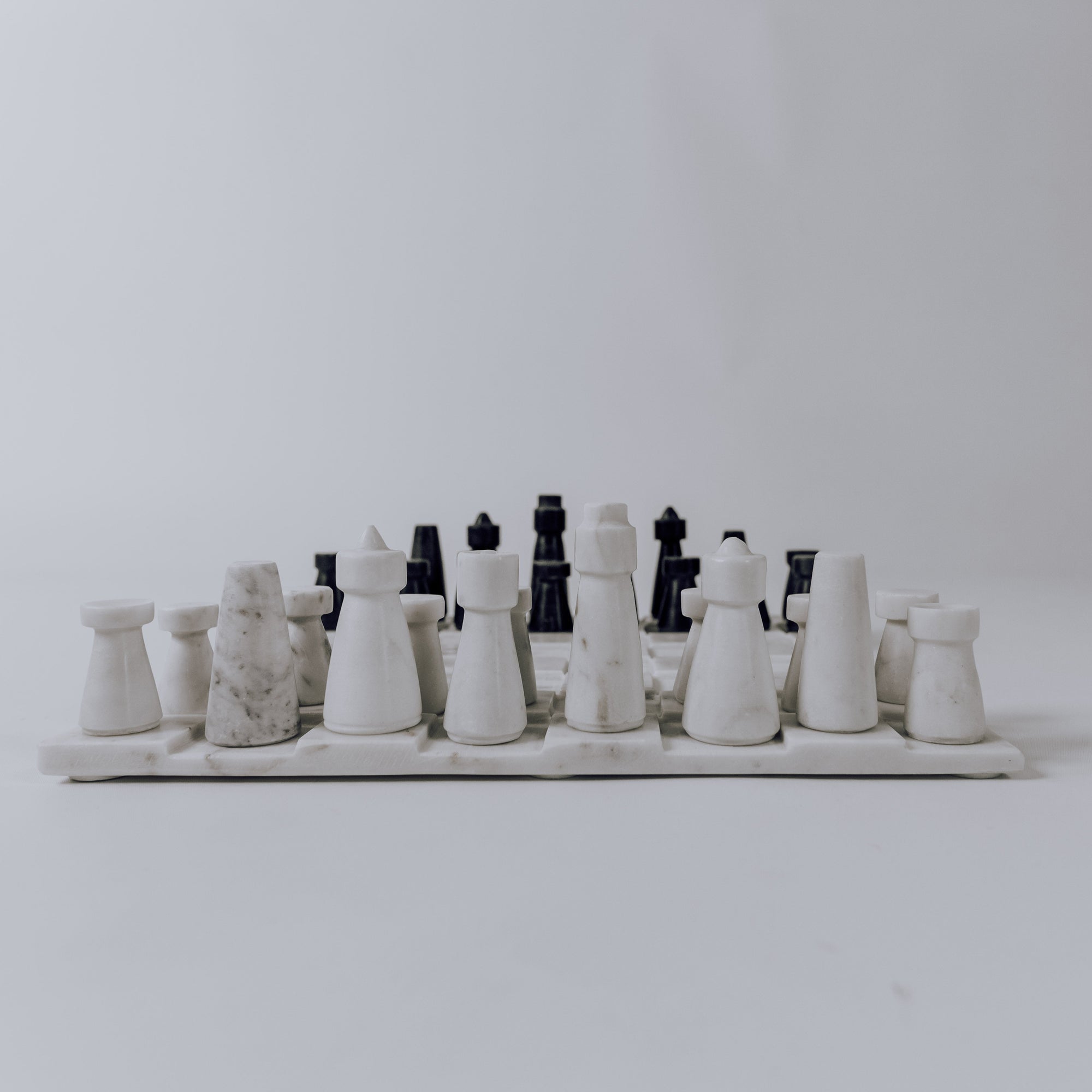Elegant White & Grey Marble Chess Set - Handcrafted Luxury Game