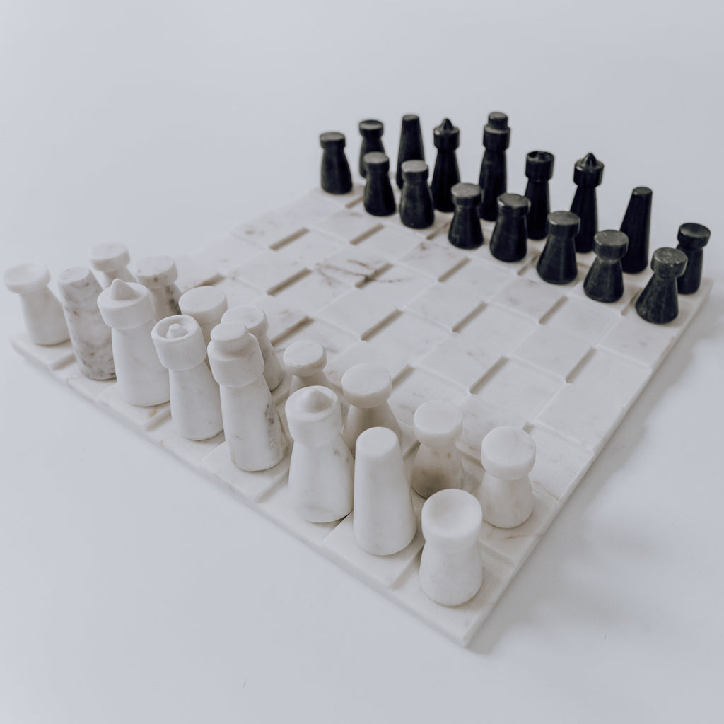 Elegant White & Grey Marble Chess Set - Handcrafted Luxury Game
